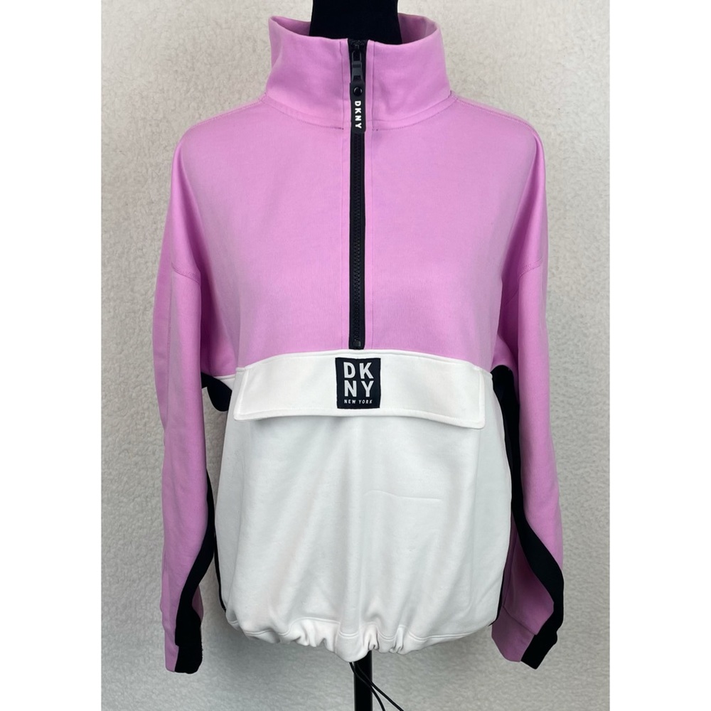 DKNY • Sport Pink/White Colorblock Half-Zip Pullover Sweatshirt, S - Picture 4 of 16